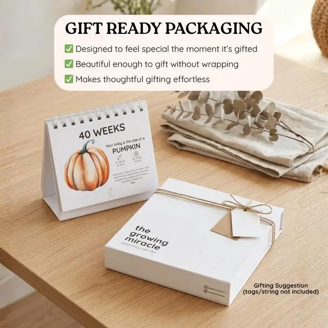 Alt view image 5 of 5 - Pregnancy Calendar for Expecting Mothers - Weekly Baby Growth Tracker with Fruit & Vegetables, Quotes & Development Facts | 72-Page Flip Calendar | Pregnancy Gifts for First Time Parents