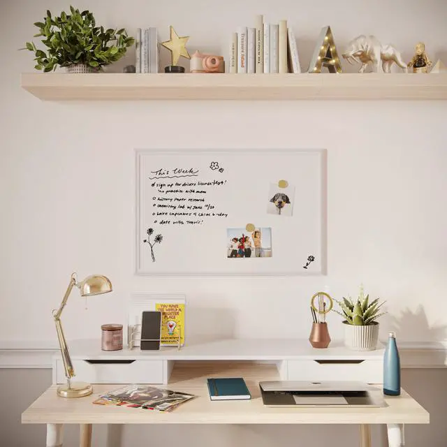 Alt view image 6 of 7 - Farmhouse Magnetic Dry Erase Board White Board, 40" x 30", White Wood Style Frame, Includes 2 Magnets