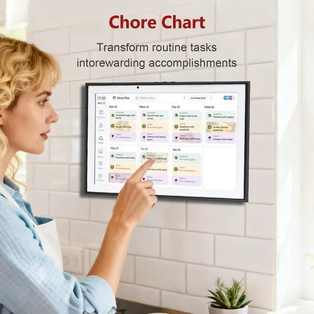Alt view image 4 of 7 - Digital Calendar 10.1 Inch Smart Electronic Planner, IPS Touch Screen, 32GB, Electronic Slideshow, Wall-mounted with Third-Party Calendar Sync, Chore Tracker, Meal Plan & Photo Display, Gifs for Mom