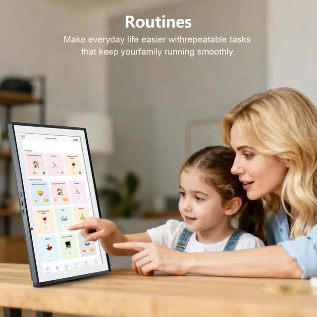Alt view image 6 of 7 - Digital Calendar 10.1 Inch Smart Electronic Planner, IPS Touch Screen, 32GB, Electronic Slideshow, Wall-mounted with Third-Party Calendar Sync, Chore Tracker, Meal Plan & Photo Display, Gifs for Mom