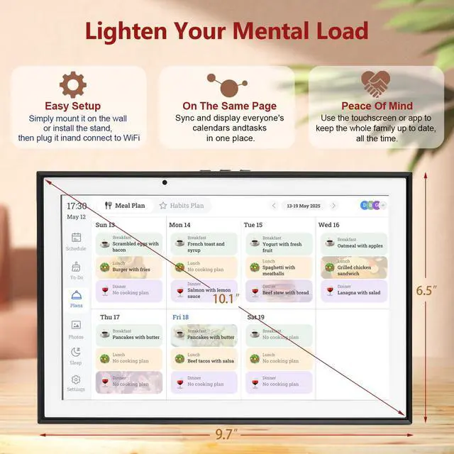 Alt view image 7 of 7 - Digital Calendar 10.1 Inch Smart Electronic Planner, IPS Touch Screen, 32GB, Electronic Slideshow, Wall-mounted with Third-Party Calendar Sync, Chore Tracker, Meal Plan & Photo Display, Gifs for Mom