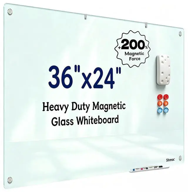 Main image of Magnetic Glass Dry Erase Board - 36'' x 24'' Whiteboard White Writing Board Nano-Coated Tempered Glass Marker for Wall Office School and Home