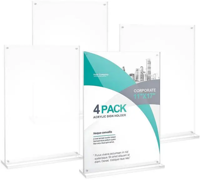 Main image of 11x17 Acrylic Sign Holder Table Top with Magnetic Corners, 4-Pack Quick Change Display Stand for Menus, Posters and Ads, Restaurant, Office, Events,
