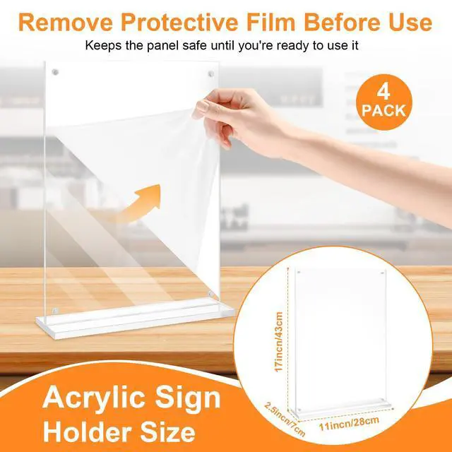 Alt view image 4 of 5 - 11x17 Acrylic Sign Holder Table Top with Magnetic Corners, 4-Pack Quick Change Display Stand for Menus, Posters and Ads, Restaurant, Office, Events,