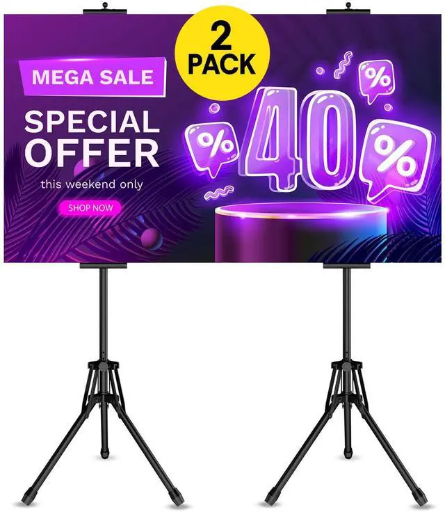 Main image of Poster Stands for Display, Double Sided Display Poster Stand | 2 Pack Outdoor Sign Holder with Metal Frame, Adjustable Tripod Stand Height up to 80" for for Malls, Weddings, Business