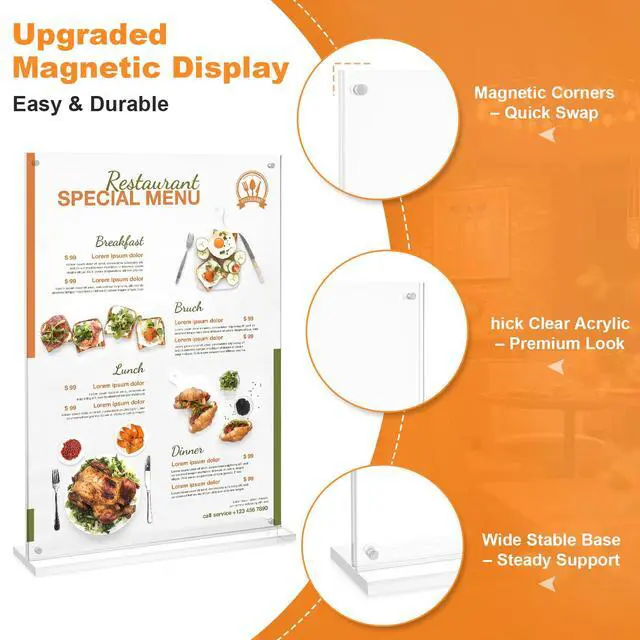 Alt view image 2 of 5 - 11x17 Acrylic Sign Holder Table Top with Magnetic Corners, 4-Pack Quick Change Display Stand for Menus, Posters and Ads, Restaurant, Office, Events,