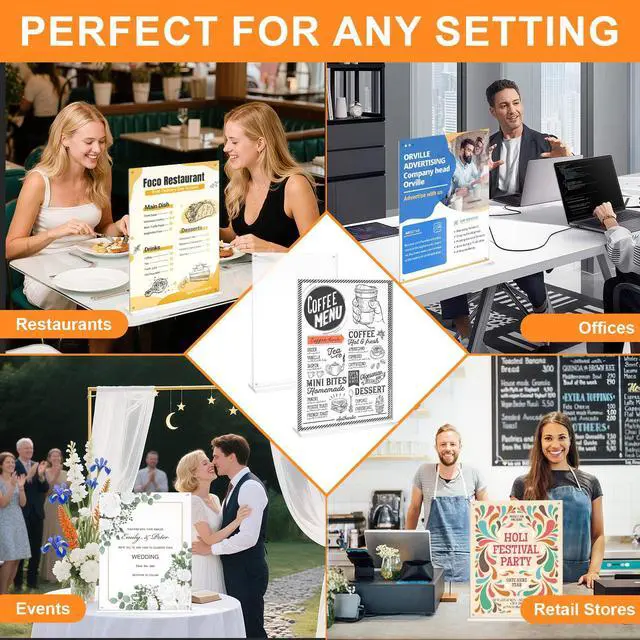 Alt view image 5 of 5 - 11x17 Acrylic Sign Holder Table Top with Magnetic Corners, 4-Pack Quick Change Display Stand for Menus, Posters and Ads, Restaurant, Office, Events,