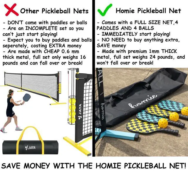Alt view image 2 of 6 - Portable Pickleball Net Set with 4 Paddles, 4 Balls, Backpack Carrying Bag, 22 FT Regulation Size, Easy Setup for Outdoor Indoor, Weather Resistant Metal Frame