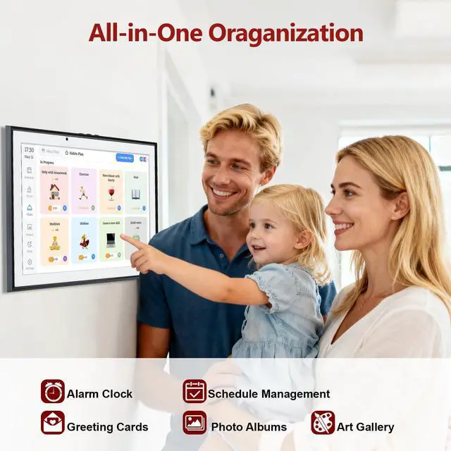 Alt view image 3 of 7 - Digital Calendar 10.1 Inch Smart Electronic Planner, IPS Touch Screen, 32GB, Electronic Slideshow, Wall-mounted with Third-Party Calendar Sync, Chore Tracker, Meal Plan & Photo Display, Gifs for Mom