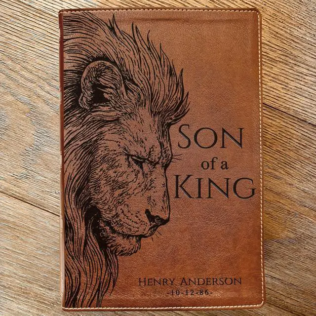 Alt view image 7 of 7 - Personalized NKJV Wide-Margin Bible, Son of a King Lion Design, Custom Engraved Name, Christian Gift, Baptism Gift, Bible Gift for Him