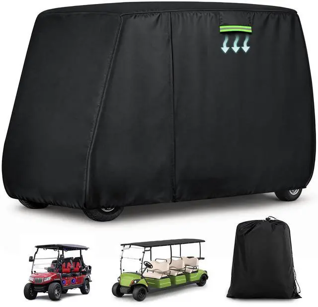 Main image of Waterproof Golf Cart Cover 6 Passenger for Yamaha/Evolution/Tomberlin/ICON/Star EV, Heavy Duty Sun Rain Dust Protection 4+2/6 Passenger Golf Cart Cover with Soft Cotton Lining & Door Zipper-XXL