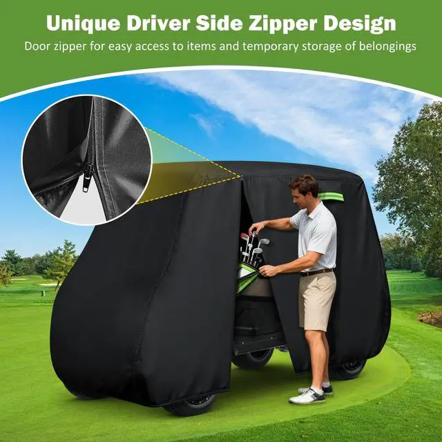 Alt view image 5 of 7 - Waterproof Golf Cart Cover 6 Passenger for Yamaha/Evolution/Tomberlin/ICON/Star EV, Heavy Duty Sun Rain Dust Protection 4+2/6 Passenger Golf Cart Cover with Soft Cotton Lining & Door Zipper-XXL