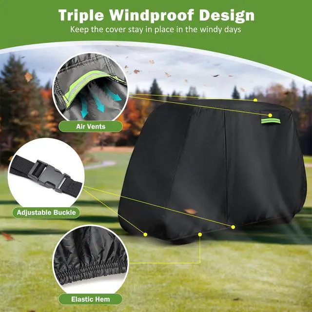 Alt view image 6 of 7 - Waterproof Golf Cart Cover 6 Passenger for Yamaha/Evolution/Tomberlin/ICON/Star EV, Heavy Duty Sun Rain Dust Protection 4+2/6 Passenger Golf Cart Cover with Soft Cotton Lining & Door Zipper-XXL