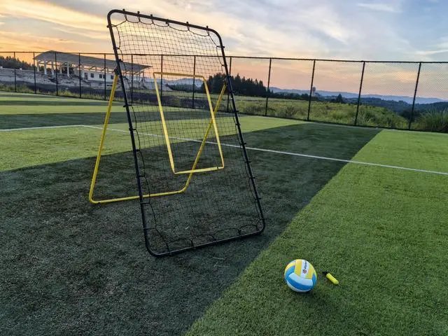 Alt view image 2 of 7 - 6-Angle Adjustable Volleyball Rebounder Net 7x4ft, High Stable Bounce Back Training Equipment for Practicing Volleying Bumping Spiking with High-Tension Net, PU Volleyball and Pump, Stakes