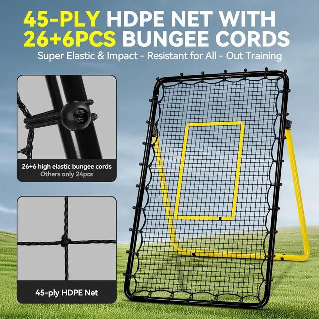 Alt view image 5 of 7 - 6-Angle Adjustable Volleyball Rebounder Net 7x4ft, High Stable Bounce Back Training Equipment for Practicing Volleying Bumping Spiking with High-Tension Net, PU Volleyball and Pump, Stakes