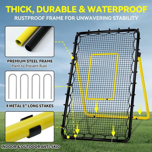 Alt view image 6 of 7 - 6-Angle Adjustable Volleyball Rebounder Net 7x4ft, High Stable Bounce Back Training Equipment for Practicing Volleying Bumping Spiking with High-Tension Net, PU Volleyball and Pump, Stakes