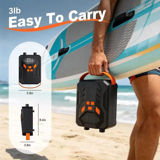 Alt view image 2 of 6 - Electric Paddle Board Pump,Rechargeable 20PSI High Pressure SUP Air Pump with Storage Bag and Led,Intelligent Dual Stage Inflation & Deflation,Suitable for Stand Up Paddle Boards,Boats,Kayaks
