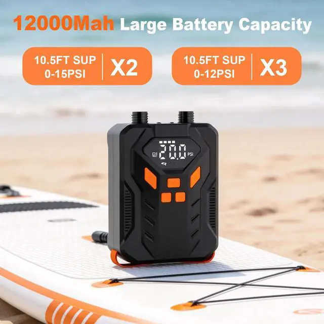 Alt view image 4 of 6 - Electric Paddle Board Pump,Rechargeable 20PSI High Pressure SUP Air Pump with Storage Bag and Led,Intelligent Dual Stage Inflation & Deflation,Suitable for Stand Up Paddle Boards,Boats,Kayaks
