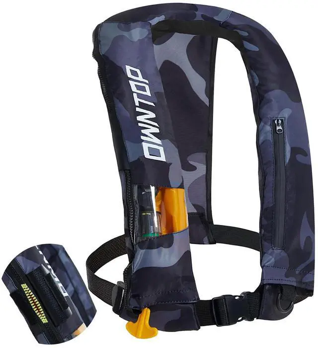 Main image of Automatic/Manual Inflatable Vest, Manual Convertible Option, Low Profile, Zipper Closure, Inflatable Fishing Jacket for Kayaking, Boating and Fishing, 24g CO2 Cylinder Included