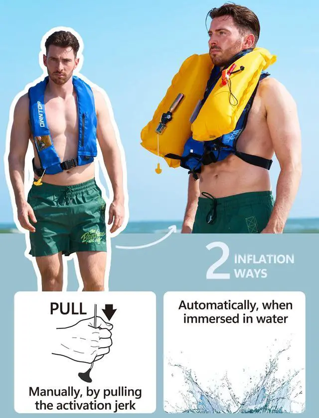 Alt view image 3 of 7 - Automatic/Manual Inflatable Vest, Manual Convertible Option, Low Profile, Zipper Closure, Inflatable Fishing Jacket for Kayaking, Boating and Fishing, 24g CO2 Cylinder Included