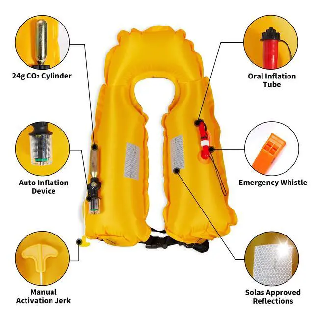 Alt view image 4 of 7 - Automatic/Manual Inflatable Vest, Manual Convertible Option, Low Profile, Zipper Closure, Inflatable Fishing Jacket for Kayaking, Boating and Fishing, 24g CO2 Cylinder Included