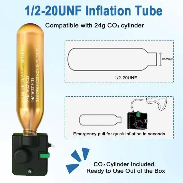 Alt view image 5 of 7 - Manual Inflatable Belt PFD for Adults with CO2 Cartridge, Fits Waist 30-52 in, Weight 80-330 Ibs, 130N Buoyancy, Ideal for Kayaking, Fishing, Sailing and All Recreational Water Sports