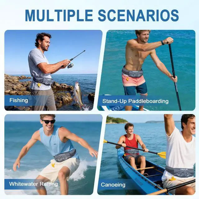 Alt view image 7 of 7 - Manual Inflatable Belt PFD for Adults with CO2 Cartridge, Fits Waist 30-52 in, Weight 80-330 Ibs, 130N Buoyancy, Ideal for Kayaking, Fishing, Sailing and All Recreational Water Sports