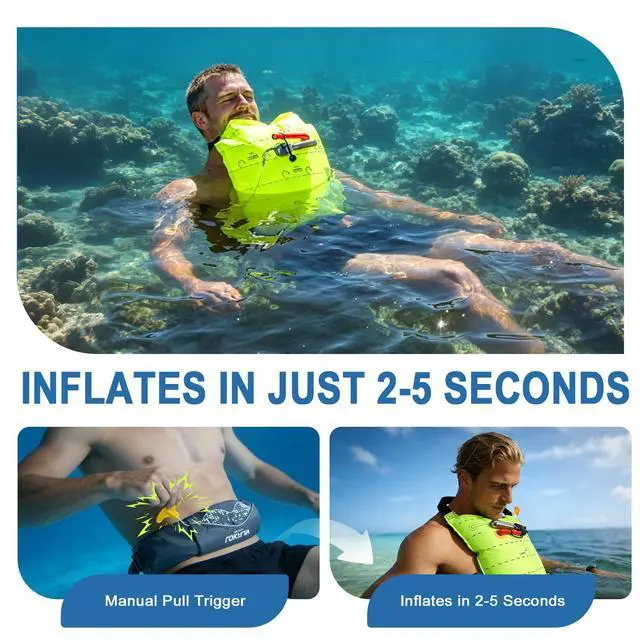 Alt view image 4 of 7 - Manual Inflatable Belt PFD for Adults with CO2 Cartridge, Fits Waist 30-52 in, Weight 80-330 Ibs, 130N Buoyancy, Ideal for Kayaking, Fishing, Sailing and All Recreational Water Sports