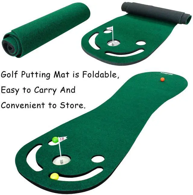 Alt view image 3 of 7 - Putting Green Mat Set-Mini Golf Set for Indoor/Outdoor Golf Putting | Backyard Golf Game with 78" x 24" Golf Putting Mat (Mini Golf Course), Adjustable Putter, 3 Balls, Training Aid Cup & Flags