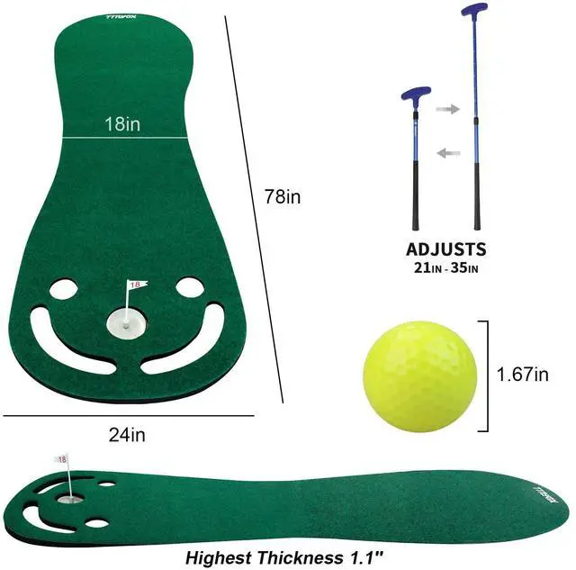 Alt view image 6 of 7 - Putting Green Mat Set-Mini Golf Set for Indoor/Outdoor Golf Putting | Backyard Golf Game with 78" x 24" Golf Putting Mat (Mini Golf Course), Adjustable Putter, 3 Balls, Training Aid Cup & Flags