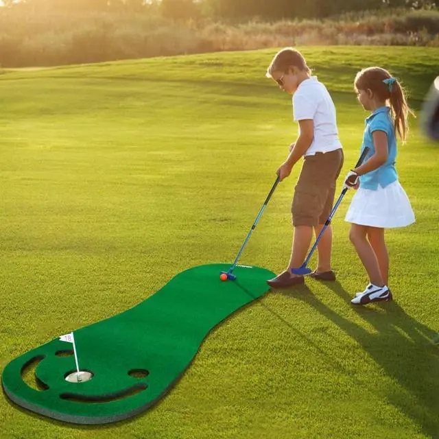 Alt view image 7 of 7 - Putting Green Mat Set-Mini Golf Set for Indoor/Outdoor Golf Putting | Backyard Golf Game with 78" x 24" Golf Putting Mat (Mini Golf Course), Adjustable Putter, 3 Balls, Training Aid Cup & Flags