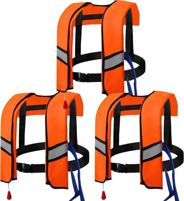 Main image of 3-Pack Life Jackets for Men Women - 150N Automatic Inflation Swim Vest with Reflective Strips & Safety Buckle ~ Lightweight &Breathable