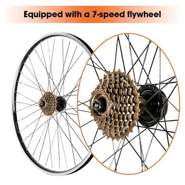 Alt view image 3 of 6 - Hiland 26" 27.5" 29" x 1.75" Alloy Bike Wheels for 1.75 to 2.215" Tire, Front & Rear MTB Bike Wheelset, Disc Brake Compatible, 7 Speeds Freewheel, Bolt On Axle, Bicycle Accessories for Adult Bicycle