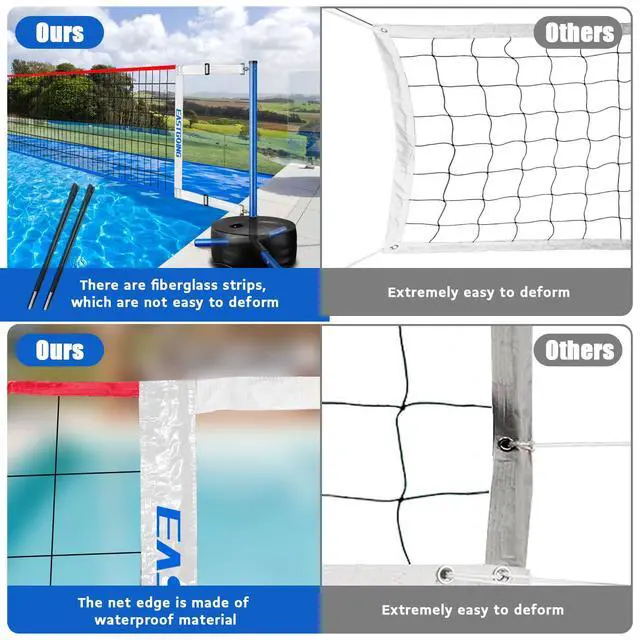 Alt view image 6 of 7 - Pool Volleyball Net Set with Light,Adjustable Length 15-25FTSwimming Pool Volleyball Net System with 2 Water Volleyballs and Heavy Duty Base