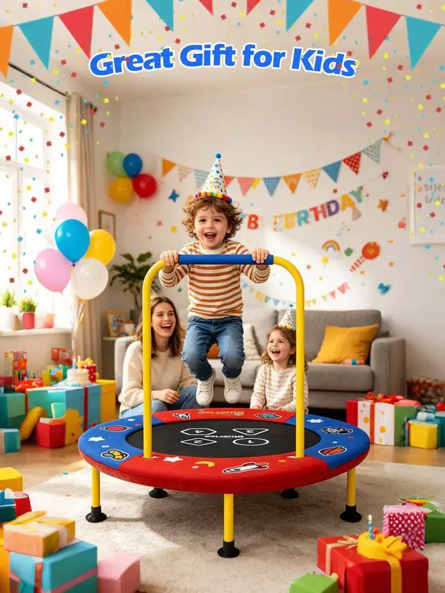 Alt view image 5 of 7 - 3FT Toddler Trampoline Easy to Assemble Indoor/Outdoor Ages 1-6 | ASTM-CERT Kids TrampolineEasy to AssembleFoam HandleQuiet Elastic BandsNo-Gap MatIndoor/OutdoorKids GiftPortable