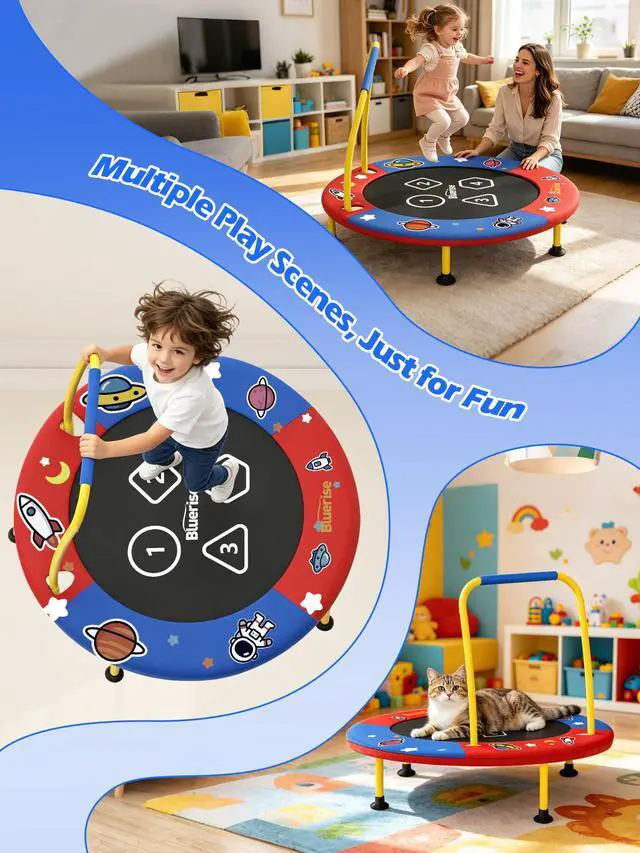 Alt view image 3 of 7 - 3FT Toddler Trampoline Easy to Assemble Indoor/Outdoor Ages 1-6 | ASTM-CERT Kids TrampolineEasy to AssembleFoam HandleQuiet Elastic BandsNo-Gap MatIndoor/OutdoorKids GiftPortable