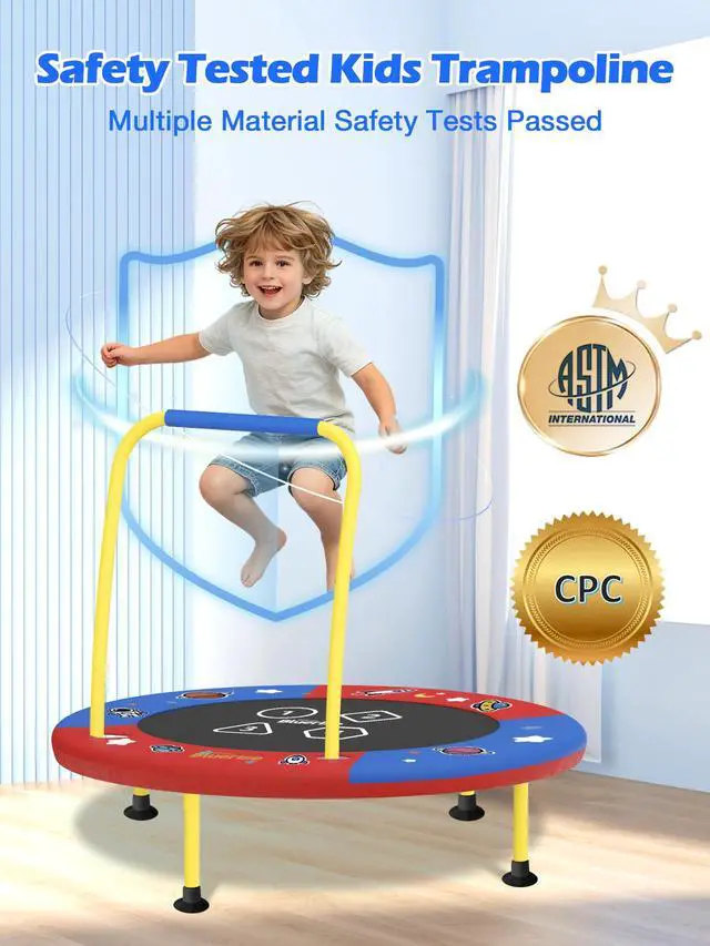 Alt view image 2 of 7 - 3FT Toddler Trampoline Easy to Assemble Indoor/Outdoor Ages 1-6 | ASTM-CERT Kids TrampolineEasy to AssembleFoam HandleQuiet Elastic BandsNo-Gap MatIndoor/OutdoorKids GiftPortable