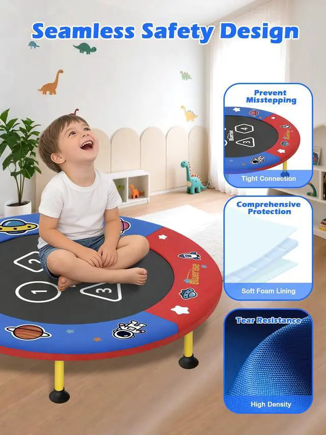 Alt view image 7 of 7 - 3FT Toddler Trampoline Easy to Assemble Indoor/Outdoor Ages 1-6 | ASTM-CERT Kids TrampolineEasy to AssembleFoam HandleQuiet Elastic BandsNo-Gap MatIndoor/OutdoorKids GiftPortable