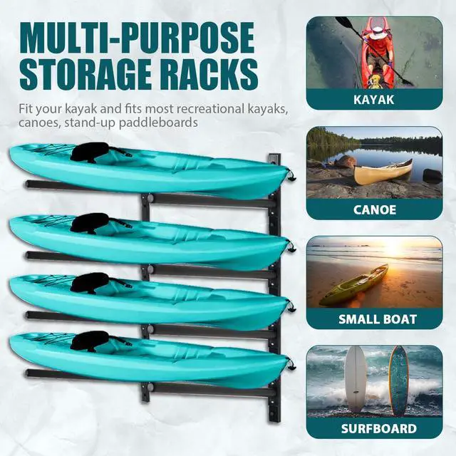 Alt view image 5 of 6 - Kayak Storage Rack, Adjustable Wall Mount Kayak Racks for Garage and Outdoor Storage, Heavy Duty Weight Capacity, 2 Level / 3 Level / 4 Level