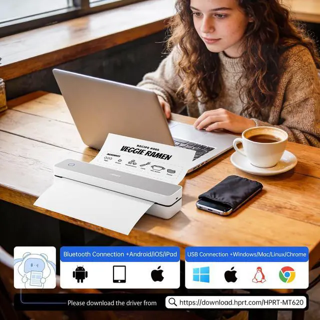 Alt view image 3 of 7 - MT610 Pro Portable Printer Wireless for Travel, Inkless Thermal Printer for iOS/Andorid/Laptop, Support Thermal Paper & Labels,Supports 8.5"x 11"US Letter & A4, A5 for Office/School/Vehicles