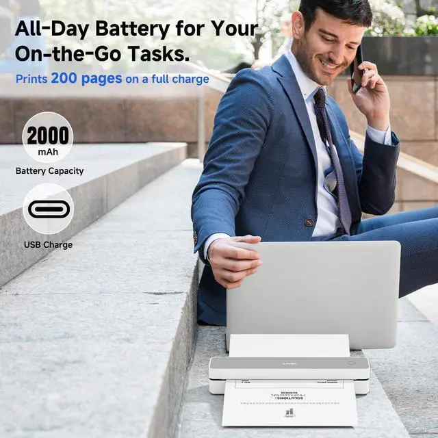 Alt view image 5 of 7 - MT610 Pro Portable Printer Wireless for Travel, Inkless Thermal Printer for iOS/Andorid/Laptop, Support Thermal Paper & Labels,Supports 8.5"x 11"US Letter & A4, A5 for Office/School/Vehicles