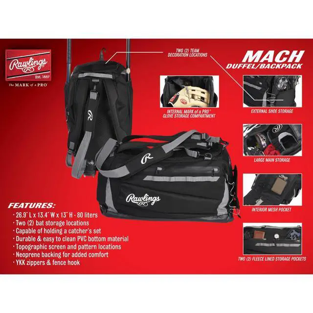 Alt view image 2 of 7 - MACH Hybrid Backpack/Duffle Equipment Bag | Baseball & Softball | Multiple Colors