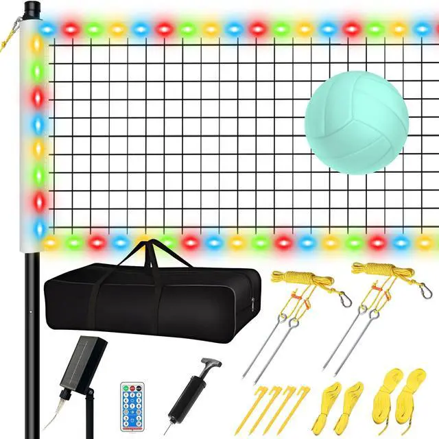 Main image of LED Volleyball Net Outdoor, Professional Light Up Volleyball Net with Solar Rope Light, 32x3ft Portable Heavy Duty Volleybal Net Set with Glow in The Dark Volleyball & Carry Bag for Backyard, Beach