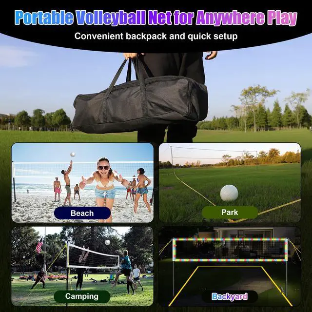 Alt view image 6 of 7 - LED Volleyball Net Outdoor, Professional Light Up Volleyball Net with Solar Rope Light, 32x3ft Portable Heavy Duty Volleybal Net Set with Glow in The Dark Volleyball & Carry Bag for Backyard, Beach