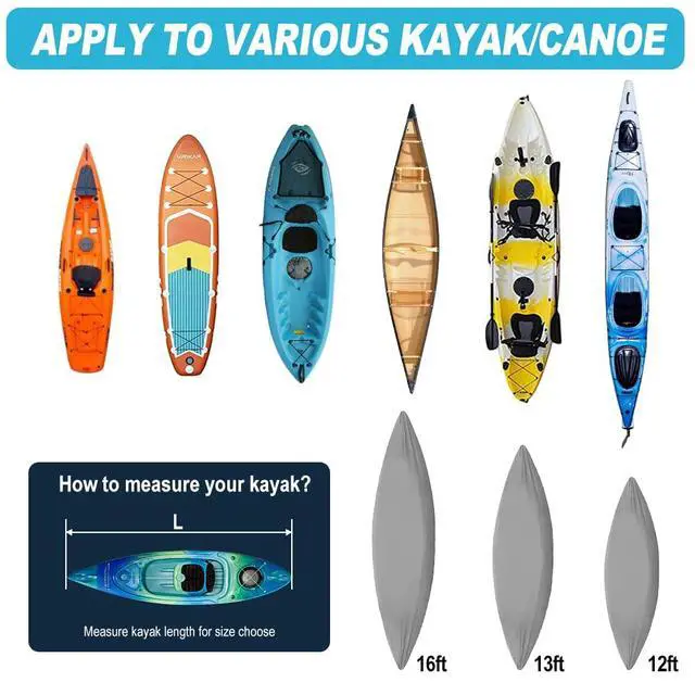 Alt view image 7 of 7 - 10ft 600D Fade and Tear Resistant Trailerable Kayak Cover with Waterproof Zipper, Waterproof & UV-Proof Heavy Duty Canoe Cover for Indoor/Outdoor Storage(Grey)