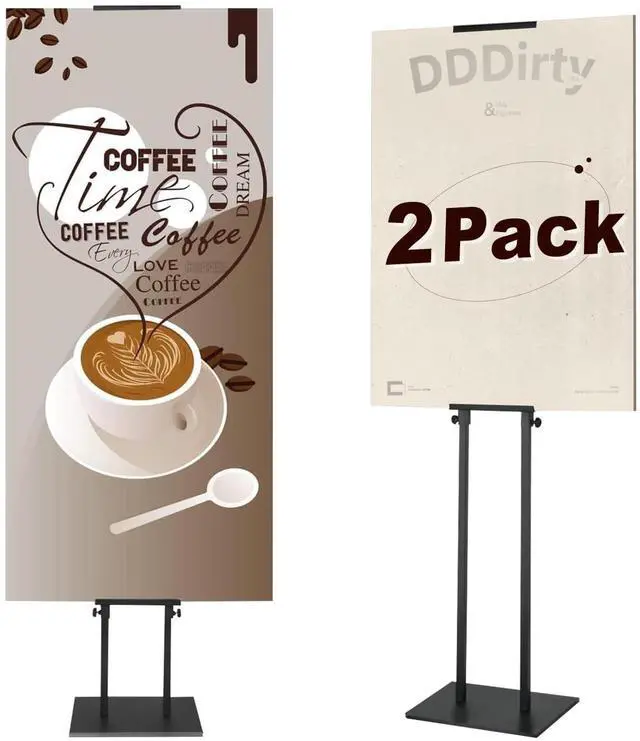 Main image of Black Pedestal Poster Sign Stand for Display, Adjustable Height Up to 80 Inchs, Heavy Duty Banner Double Sided Sign Holder for Board & Foam (2pk)