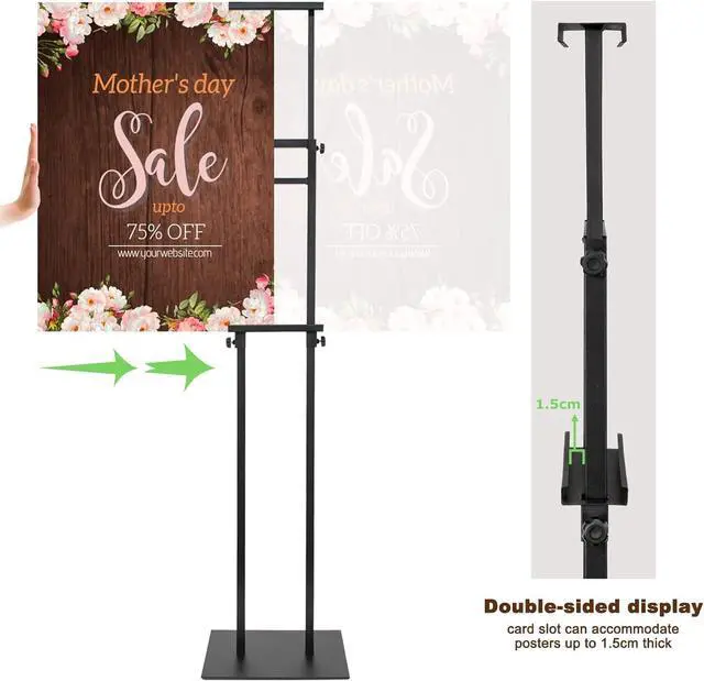 Alt view image 3 of 7 - Black Pedestal Poster Sign Stand for Display, Adjustable Height Up to 80 Inchs, Heavy Duty Banner Double Sided Sign Holder for Board & Foam (2pk)