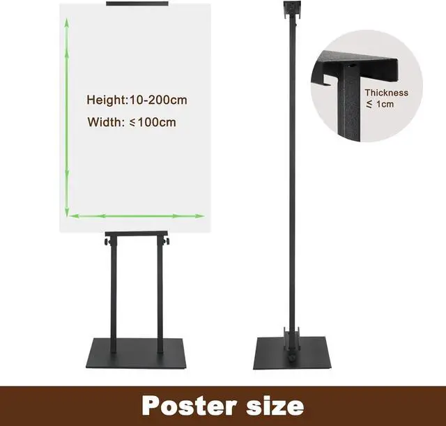 Alt view image 5 of 7 - Black Pedestal Poster Sign Stand for Display, Adjustable Height Up to 80 Inchs, Heavy Duty Banner Double Sided Sign Holder for Board & Foam (2pk)