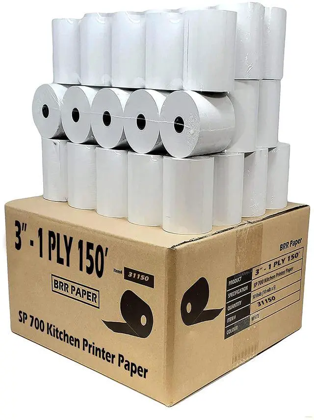 Main image of CASH REGISTER PAPER FOR STAR SP700 3" x 150' BOND (50 NON-THERMAL) POS KITCHEN PRINTER PAPER - 50 GSM NEW POS RECEIPT ROLLS FOR TMU200 SRP275