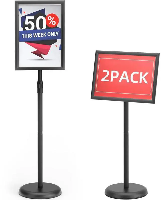 Main image of 2Pack Sign Stand 8.5x11 Inch, Adjustable Floor Standing Sign Holder | Heavy Duty Poster Stand Aluminum, Snap Open Frame, 360° Rotation Vertical Horizontal, Round Base for Mall, School, Restaurant